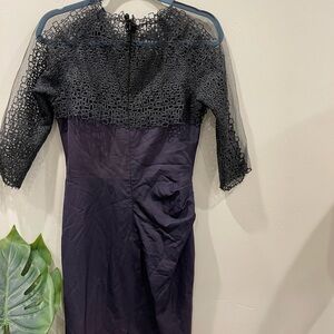 Lela Rose Women's Purple Viscose Sheer Embroidered Midi Dress Size 8